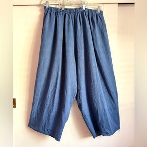 FLAX Jeanne Engelhart Blue Linen Floods Crop Pants 3G 3x Vintage 1990s